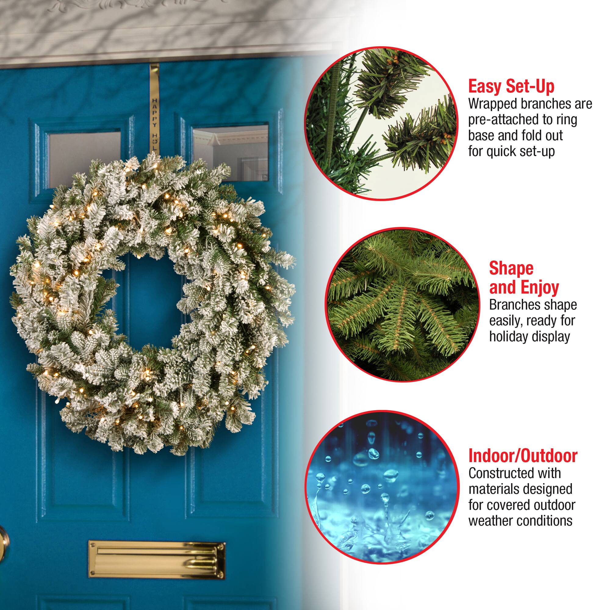 24" LED Snowy Sheffield Spruce Wreath